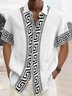 Royaura®  Retro Geometric Baroque Style Print Men's Button Pocket Short Sleeve Shirt