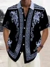 Royaura®  Retro Geometric Baroque Style Gold Floral Print Men's Button Pocket Short Sleeve Shirt