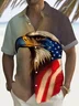 Royaura® Vintage Flag Eagle Gradient Print Men's Button Pocket Short Sleeve Shirt