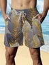 Royaura® Retro Creative 3D Gold Leaf Print Men's Beach Shorts