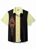 Royaura® Vintage Bowling Pinstripe Rockabilly Rebels Car Print Chest Pocket Shirt Large Size Men's Shirt