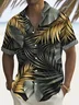 Royaura® Hawaiian Tropical Gold Floral 3D Print Men's Button Pocket Short Sleeve Shirt