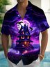 Royaura® Halloween Castle Bat Gradient 3D Digital Print Men's Button Pocket Short Sleeve Shirt Big & Tall