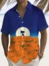 Royaura® Holiday Halloween Pumpkin Cartoon 3D Digital Print Men's Button Pocket Short Sleeve Shirt Big & Tall