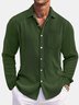 Royaura® Basic Men's Solid Color Loose And Comfortable Vertical Striped Chest Pocket Stretch Long Sleeved Shirt Big Tall