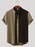 Men's Contrast Striped Stand Collar Natural Fiber Basic Short Sleeve Shirt