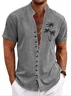 Royaura® Hawaiian Palm Tree Printed Shirt Men's Button Pocket Cotton Linen Short Sleeve Shirt Big & Tall