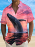 Royaura® Hawaiian Whale Out of Ocean Art Print Men's Button Pocket Short Sleeve Shirt Big & Tall