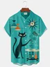 Royaura® Retro 1950s Mid-century Atomic Age Geometric Cat Graphic Print Men's Button Pocket Short Sleeve Shirt Big & Tall