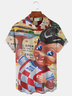 Royaura® Retro 1950s Mid-century Big Boy Burger Graphic Print Men's Button Pocket Short Sleeve Shirt Big & Tall