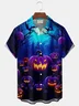 Royaura® Halloween Pumpkin Bat Print Men's Button Pocket Short Sleeve Shirt Big & Tall