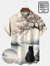 Royaura® Beach Vacation Men's Casual Stylish Cat Print Wrinkle Free Seersucker Hawaiian Summer Shirts Short Sleeve Shirt Big Tall