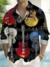 Royaura® Retro Guitar Music Print Men's Lapel Pocket Long Sleeve Shirt Big&Tall