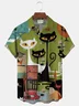 Royaura® Vintage Medieval Geometric Cat Print Men's Lapel Pocket Shirt Big & Tall