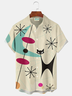 Royaura® Retro 1950s Mid-century Atomic Age Geometric Cat Graphic Print Men's Button Pocket Short Sleeve Shirt Big & Tall