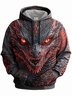 Royaura® Men's Retro Dragon Print Long Sleeve Drawstring Hoodie Big & Tall