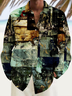 Royaura Vintage Gradient Abstract Art Print Men's Button Pocket Long Sleeve Shirt Big & Tall