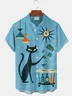 Royaura® Retro 1950s Mid-century Atomic Age Geometric Cat Graphic Print Men's Button Pocket Short Sleeve Shirt Big & Tall
