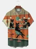 Royaura® Retro Cat Cocktail Party Print Men's Lapel Pocket Short Sleeve Shirt Big & Tall