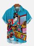 Royaura® Men's Retro Ukiyo-e Ice Hockey Girl Print Pocket Short Sleeve Shirt Big & Tall