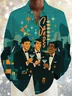 Royaura® Vintage Music Rat Pack Graphic Print Men's Button Pocket Long Sleeve Shirt Big & Tall
