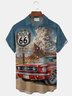 Royaura® Retro Road Car Print Men's Pocket Short Sleeve Shirt Big & Tall