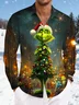 Royaura® Christmas Green Haired Monster Print Casual Fashion Men's Button Pocket Long Sleeve Shirt Big Tall