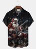 Royaura® Christmas Santa Claus Playing Guitar Print Men's Lapel Pocket Short Sleeve Shirt Big & Tall