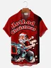 Royaura® Christmas Santa Claus Motorcycle Stripe Print Boys Button Pocket Short Sleeve Shirt Big & Tall