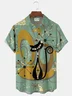 Royaura® Men's Retro Medieval Geometric Cat Print Button Pocket Short Sleeve Shirt Big & Tall