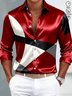 Royaura® Retro Geometric Satin Glossy Print Men's Button Pocket Long Sleeve Shirt Big & Tall