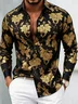Royaura® Retro Baroque Palace Style Print Men's Button Pocket Long Sleeve Shirt Big & Tall