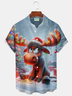 Royaura® Holiday Christmas Reindeer Art Print Men's Button Pocket Short Sleeve Shirt Big & Tall