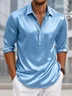 Royaura® Basic Men's Casual Fashion Button Bagless Silk Like Satin Long Sleeve Polo Shirt