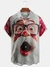 Royaura® Holiday Christmas Funny Santa Art Print Men's Button Pocket Short Sleeve Shirt Big & Tall
