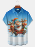 Royaura® Holiday Christmas Funny Santa Reindeer Art Print Men's Button Pocket Short Sleeve Shirt Big & Tall