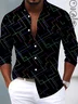 Royaura® Retro Geometric Stripe Print Men's Fashion Satin Button Long Sleeve Shirt Big & Tall