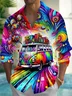 Royaura® Vintage Gradient Art Car Print Men's Button Pocket Long Sleeve Shirt Big & Tall