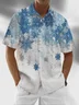 Royaura® Retro Christmas Blue Snowflakes Print Men's Button Pocket Short Sleeve Shirt Big & Tall