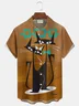 Royaura® Geometric Cat Print Men's Button Pocket Short-Sleeve Shirt Big & Tall