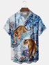 Royaura® Retro Embroidered Tiger Print Men's Button Pocket Hawaiian Short-Sleeve Shirt Big & Tall