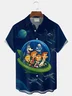 Royaura® Vintage Cartoon Space Print Men's Button Pocket Short-Sleeve Shirt Shirt Big & Tall