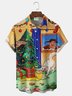 Royaura® Retro Holiday Christmas Cartoon Cat Print Men's Button Pocket Short Sleeve Shirt Big & Tall