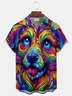 Royaura® Gradient Art Dog Print Men's Button Pocket Short-Sleeve Hawaiian Shirt Big & Tall