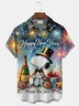 Royaura® Retro Cartoon New Year Print Men's Button-Down Short-Sleeve Holiday Hawaiian Shirt Big & Tall