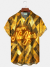 Royaura® Men's Happy New Year Shining Glittering Grid Print Retro Short Sleeve Button Down Big & Tall