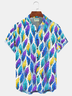 Royaura® Men's Mardi Gras Flying Feathers Print Retro Short Sleeve Button Down Big & Tall
