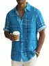 Royaura  50’S Vintage Mid-Century Modern Geometric Blue Men's Stretch Plus Aloha Casual Pocket Short Sleeve Shirts
