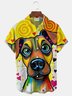 Royaura® Retro Art Dog - Artistic Print Men's Button-Down Short-Sleeve Hawaiian Shirt Big & Tall