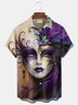 Royaura® Mardi Gras Carnival Queen Mask Print Men's Button-Down Short-Sleeve Holiday Shirt Big & Tall